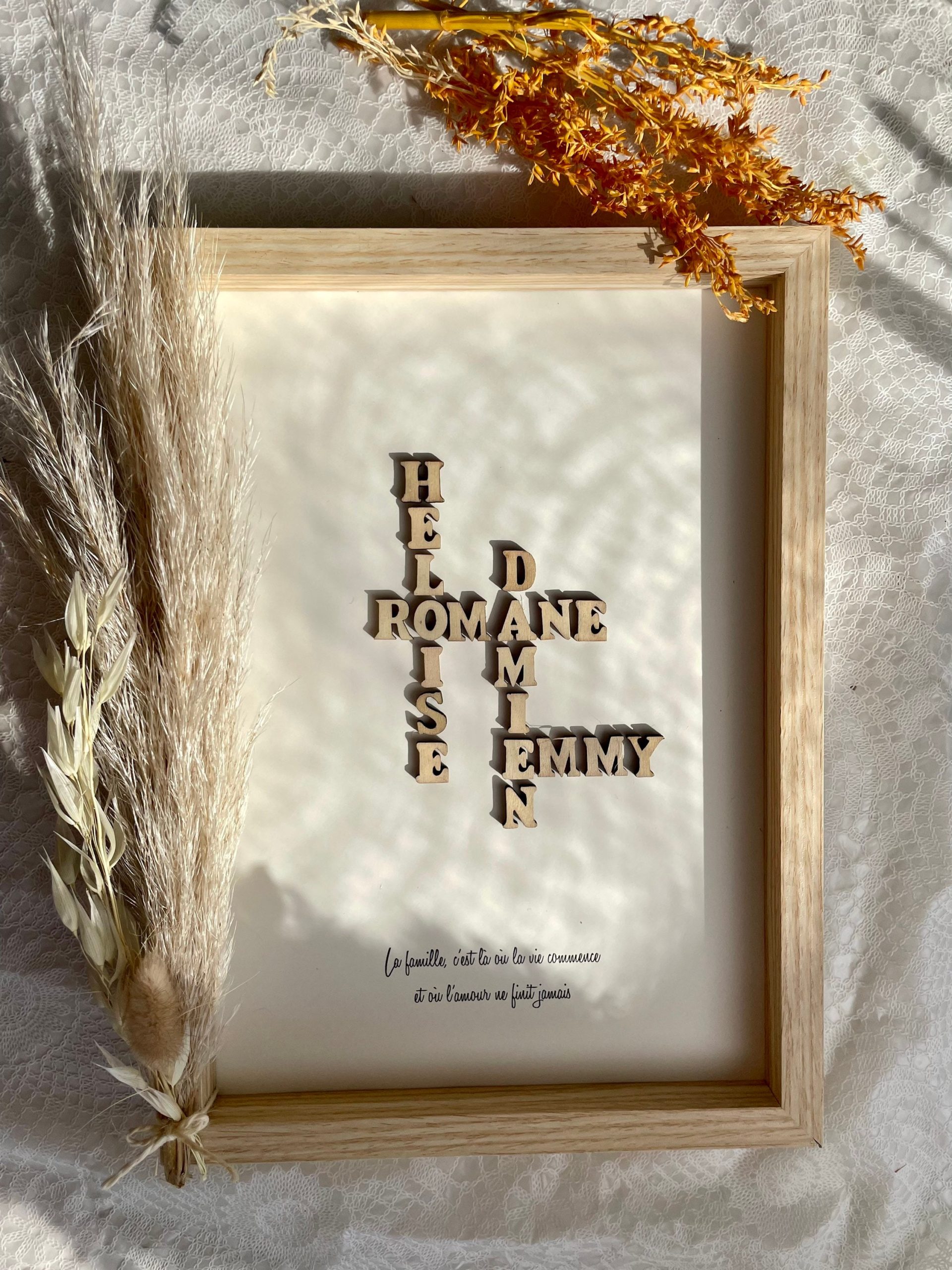 Roze Poudrey – Cadre personnalisé et mots croisés en lettres en bois Roze Poudrey – Cadre personnalisé et mots croisés en lettres en bois