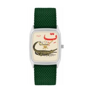 Laps – Montre en perlon vert Croco et cadran argenté Signature – Laps