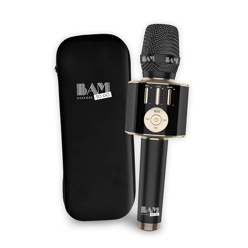 Bam Karaoke – Micro Karaoké Sans Fil BAM KARAOKE TO GO : Le Micro Karaoké - Micro Haute-Définition Sans-Fil, Enceinte intégrée 8W, Connexion Bluetooth, 5 Effets de Voix - Noir