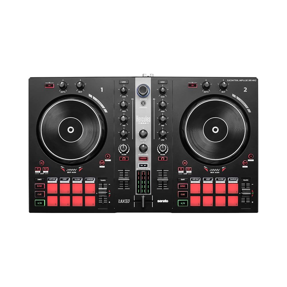 Hercules – DJControl Inpulse 300 MK2 Hercules DJControl Inpulse 300 MK2 - Contrôleur DJ USB – 2 voies avec 16 pads et carte son intégrée