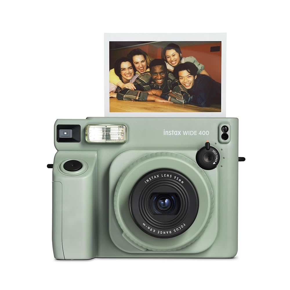 Fujifilm – Instax Wide 400 Appareil Photo instax Wide 400 Appareil Photo instantané analogique, Flash électronique intégré, Format Wide idéal pour Les Photos de Groupe, Bouton retardateur, Vert, Films vendues séparemment