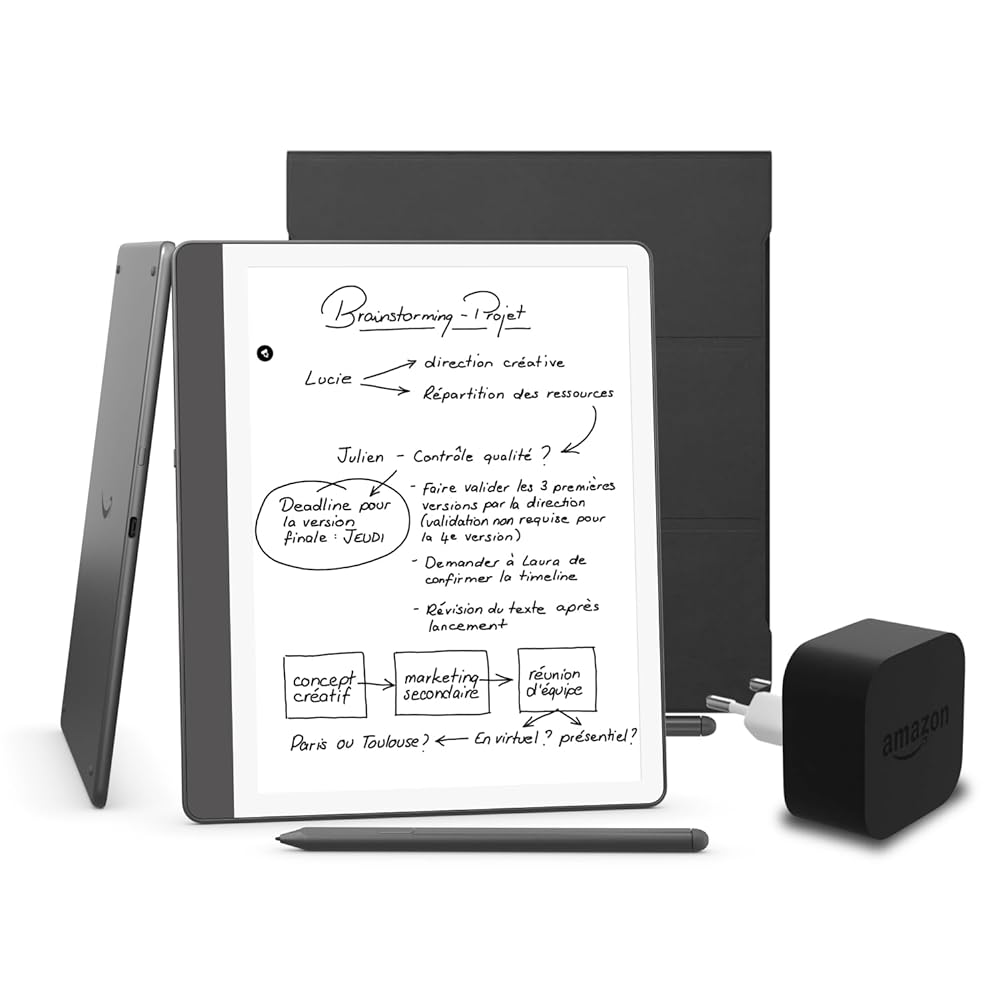 Kindle Scribe (Version 2024) Kindle Scribe (version 2024) 32 GB, une coque en cuir Amazon Premium et un adaptateur secteur Amazon Powerfast 9 W