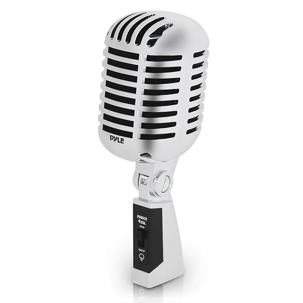 Pyle – Microphone Vocal Dynamique Vintage Pyle Microphone Vocal Dynamique Classique rétro – Micro unidirectionnel cardioïde de Style Vintage avec câble XLR – Compatible avec Support Universel – Performances optimales en...