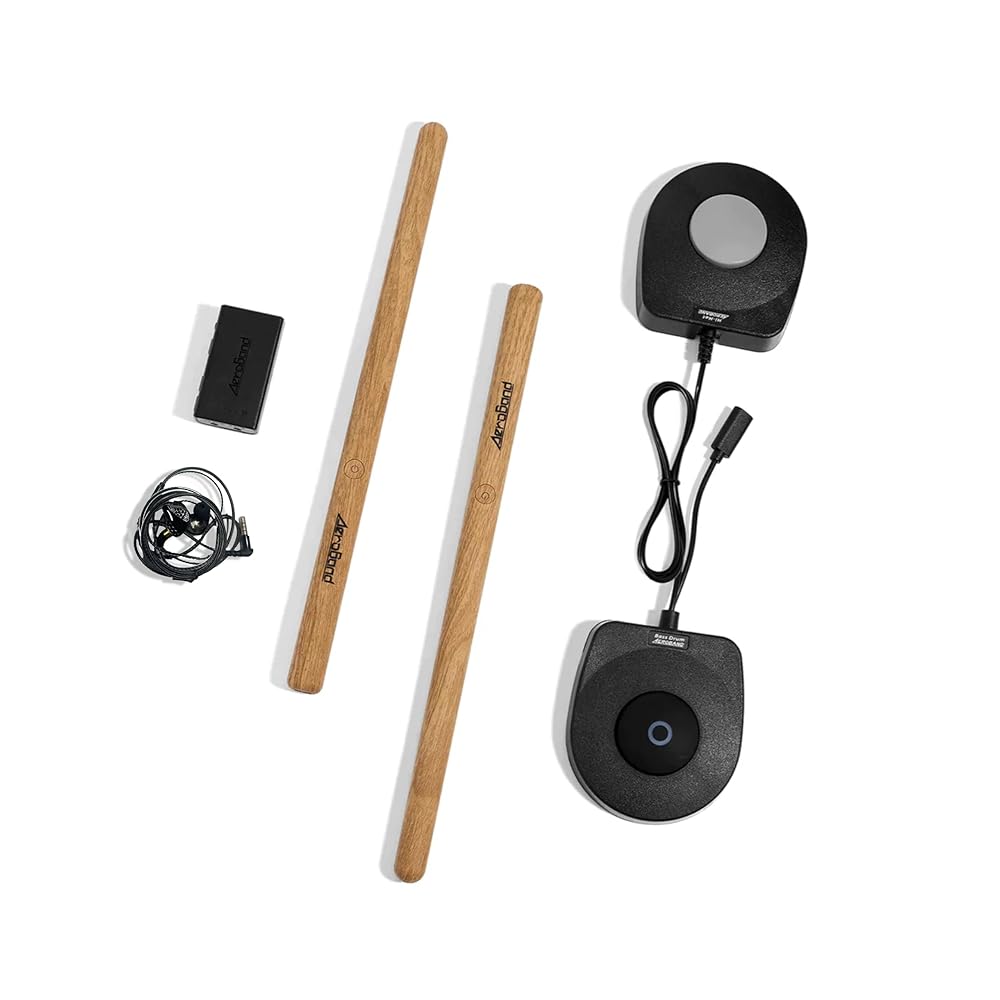 PocketDrum2 MAX – AEROBAND AeroBand PocketDrum2 MAX Batterie électronique (version 2024), baguettes de batterie pneumatiques, pédales et adaptateur Bluetooth, jouez de la batterie n'importe où et...