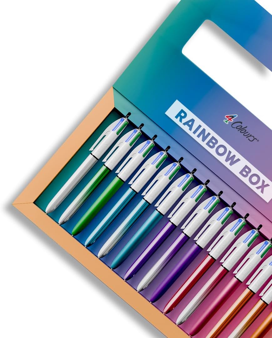 BIC – Coffret Stylos Rainbow 4 Couleurs BIC 4 Couleurs Coffret Rainbow Edition Limitée, Idéal Collectionneur versions Bicolore, Shine et Glacé - Coffret de 15 stylos, Commencez votre collection de 4 Couleurs dès...