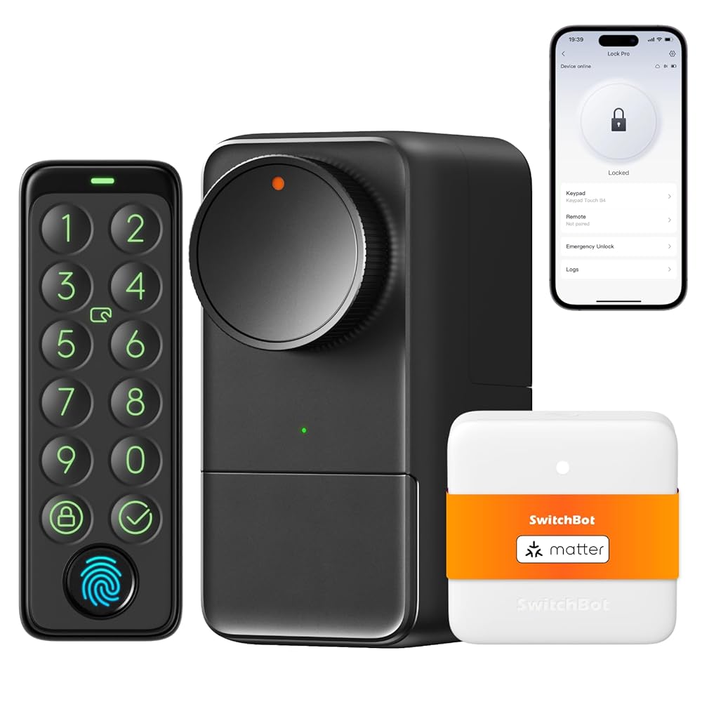 SwitchBot – Serrure Lock Pro SwitchBot Lock Pro WiFi avec Clavier Tactile, Serrure Électronique Bluetooth, Étanchéité IP65, S'adapte à Votre Cylindre Existant, Compatible avec Matter, Alexa et Google